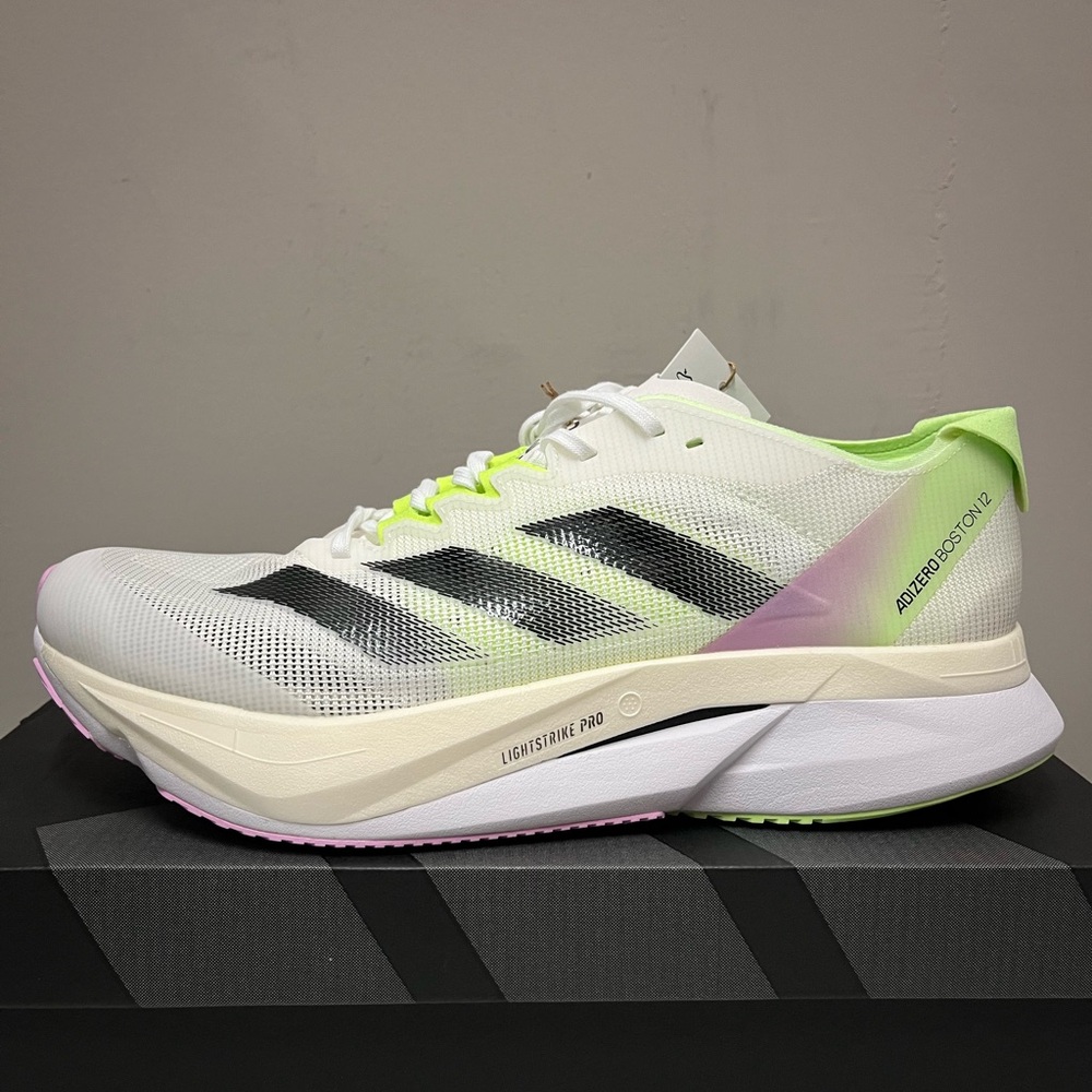 Adidas Adizero Boston 12 Men’s Running Shoes ‘White Green Spark’ [IG3321]
